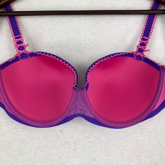 La Vie en Rose Women's Size 34DD Purple Pink Mesh Lace Trim Bow Detail Bra - Picture 6 of 9